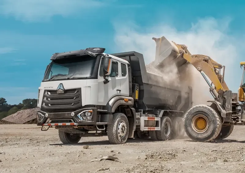 Tipper truck being loaded on a construction site