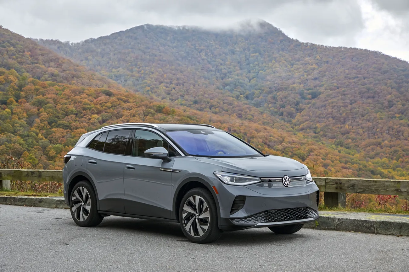 Electric passenger SUV on a mountain road