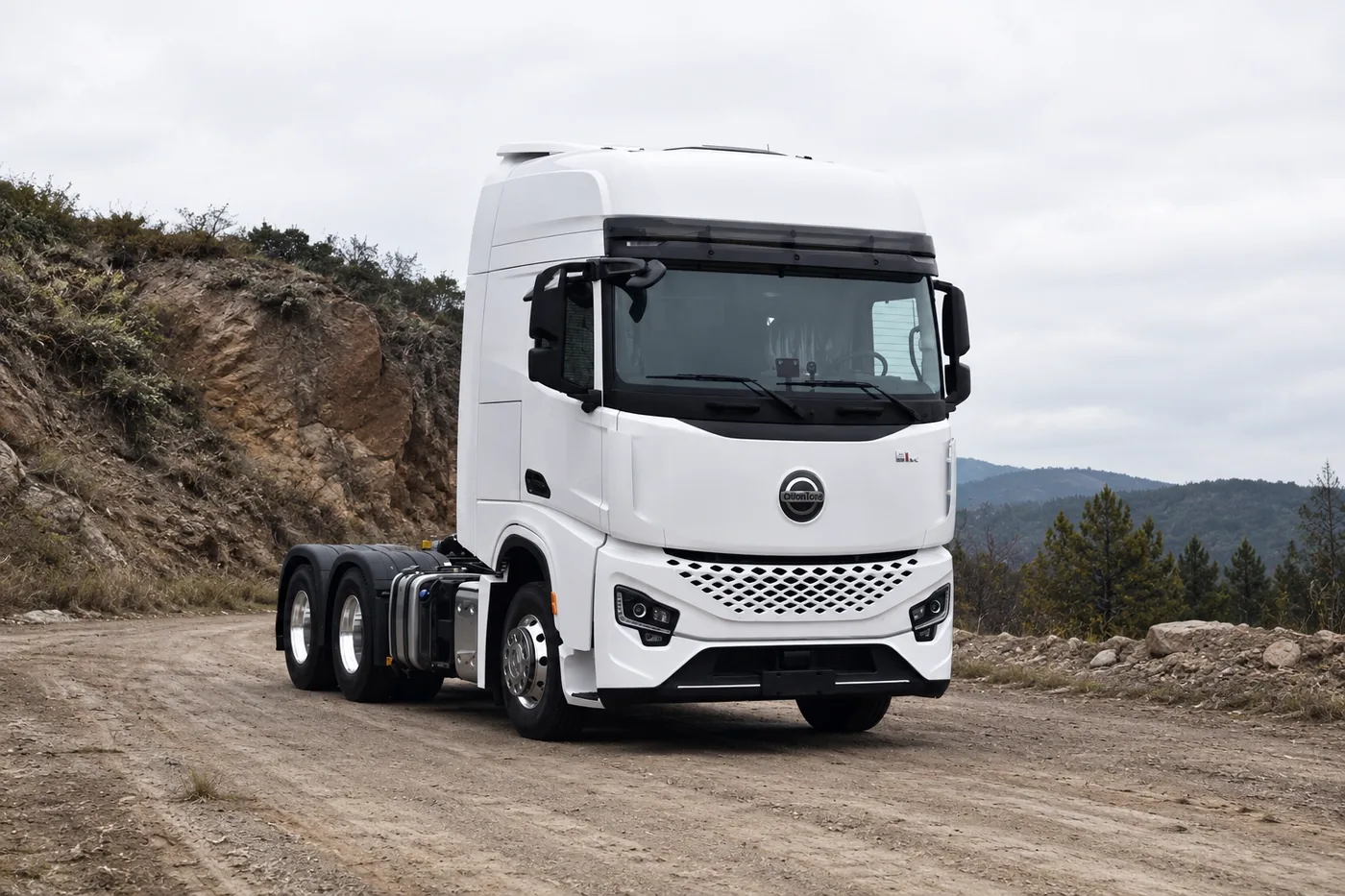 Heavy tractor unit on a mountain haul route